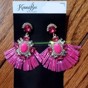 KennaBee Boutique hot pink fringe earrings